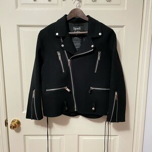 Women's Black Leather Jacket with Silver Zippers